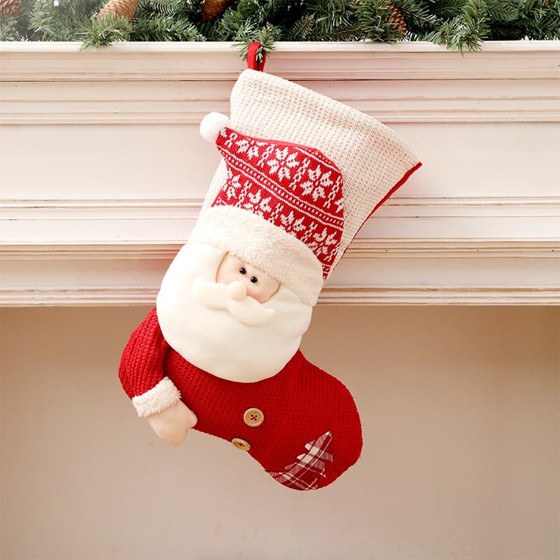 Grande Chaussette de Noël Père Noël en Tricot