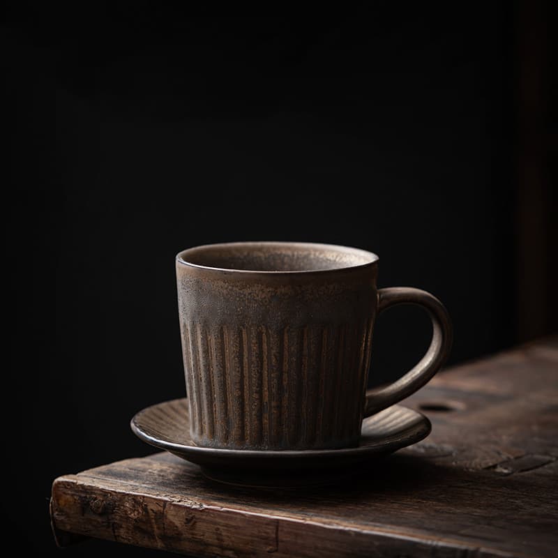 Tasse et Soucoupe en Céramique Rustique Cannelée (200 ml) — Maison, photo 2