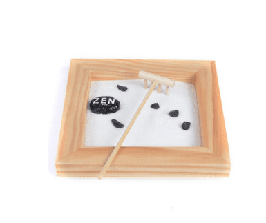 Jardin Zen de Table en Bois (sable, galets et râteau)