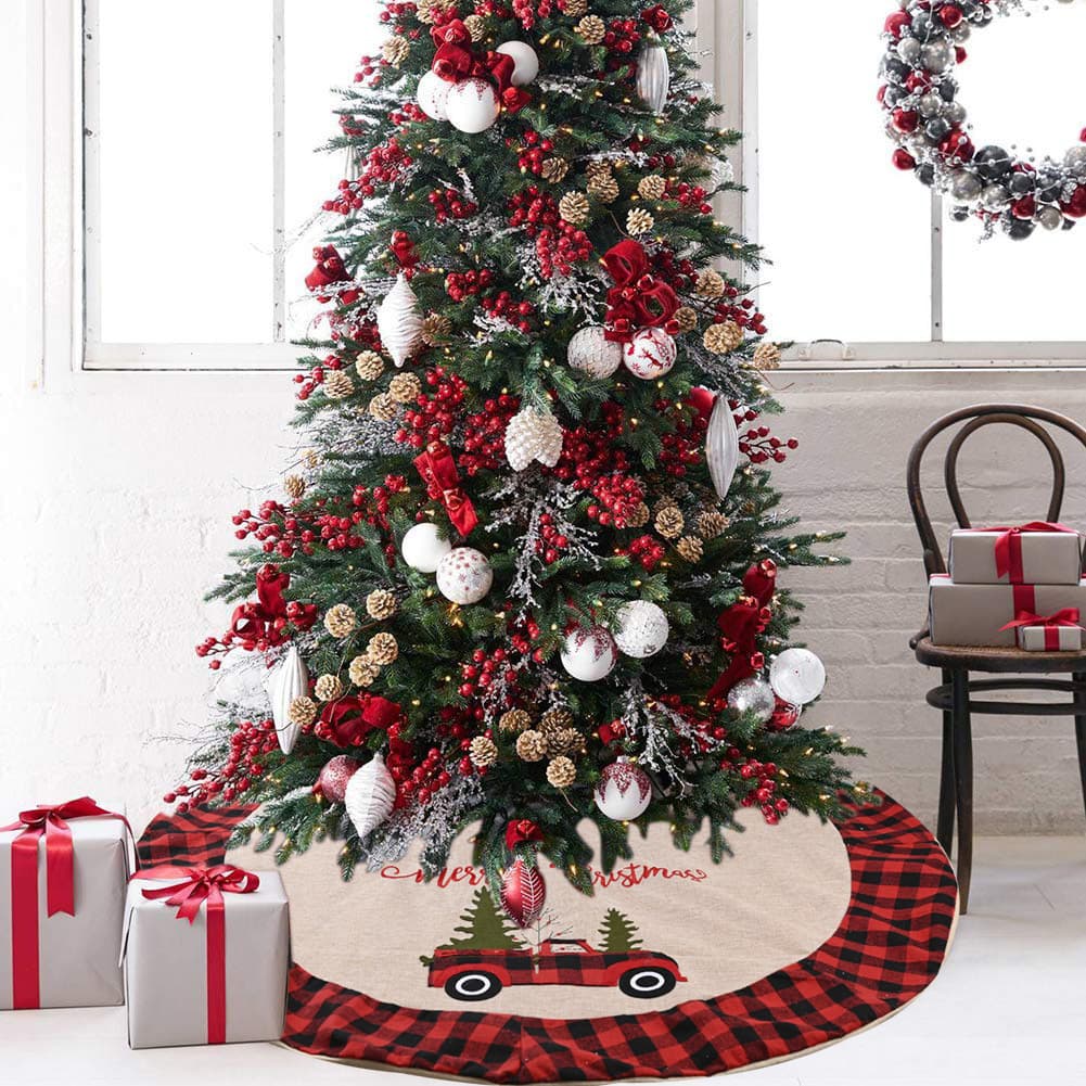 Tapis de Sapin de Noël Camion à Carreaux Rouges (120 cm) — Maison, photo 2