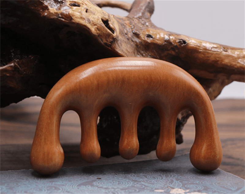 Peigne de Massage en Bois à 5 Larges Dents Arrondies (10,5 x 5,5 cm)