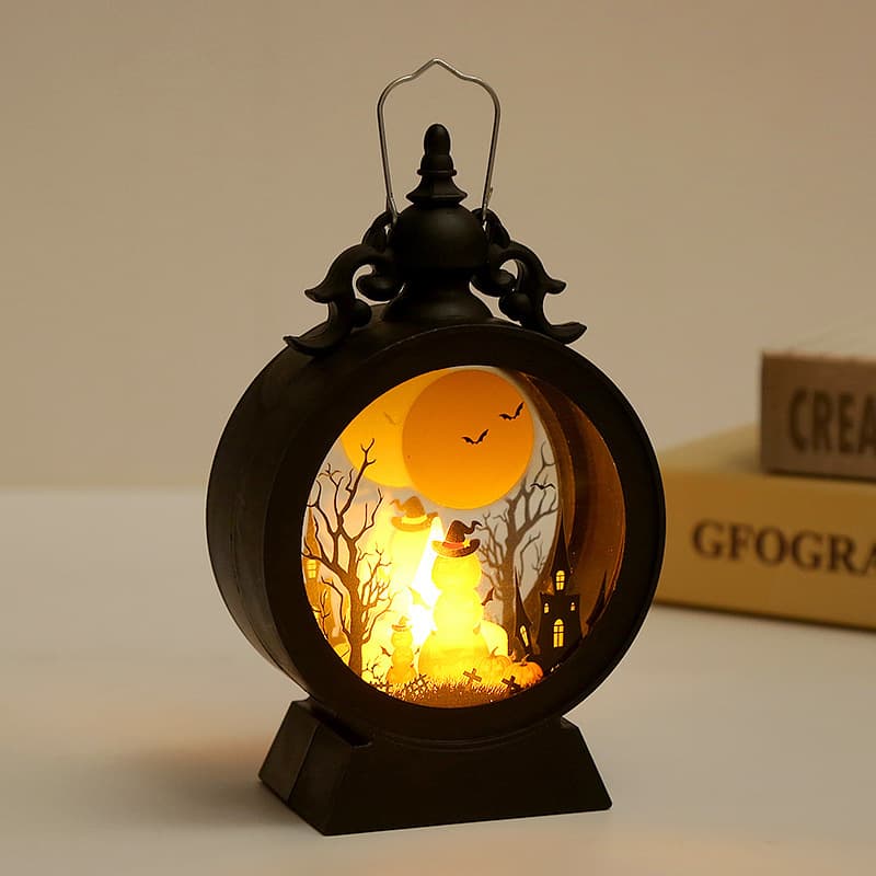 Lanterne Halloween Rétro à Flamme LED (scène citrouille) — Maison, photo 2