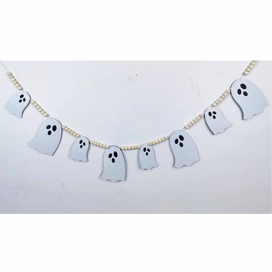 Guirlande Halloween Fantômes en Feutrine et Perles en Bois