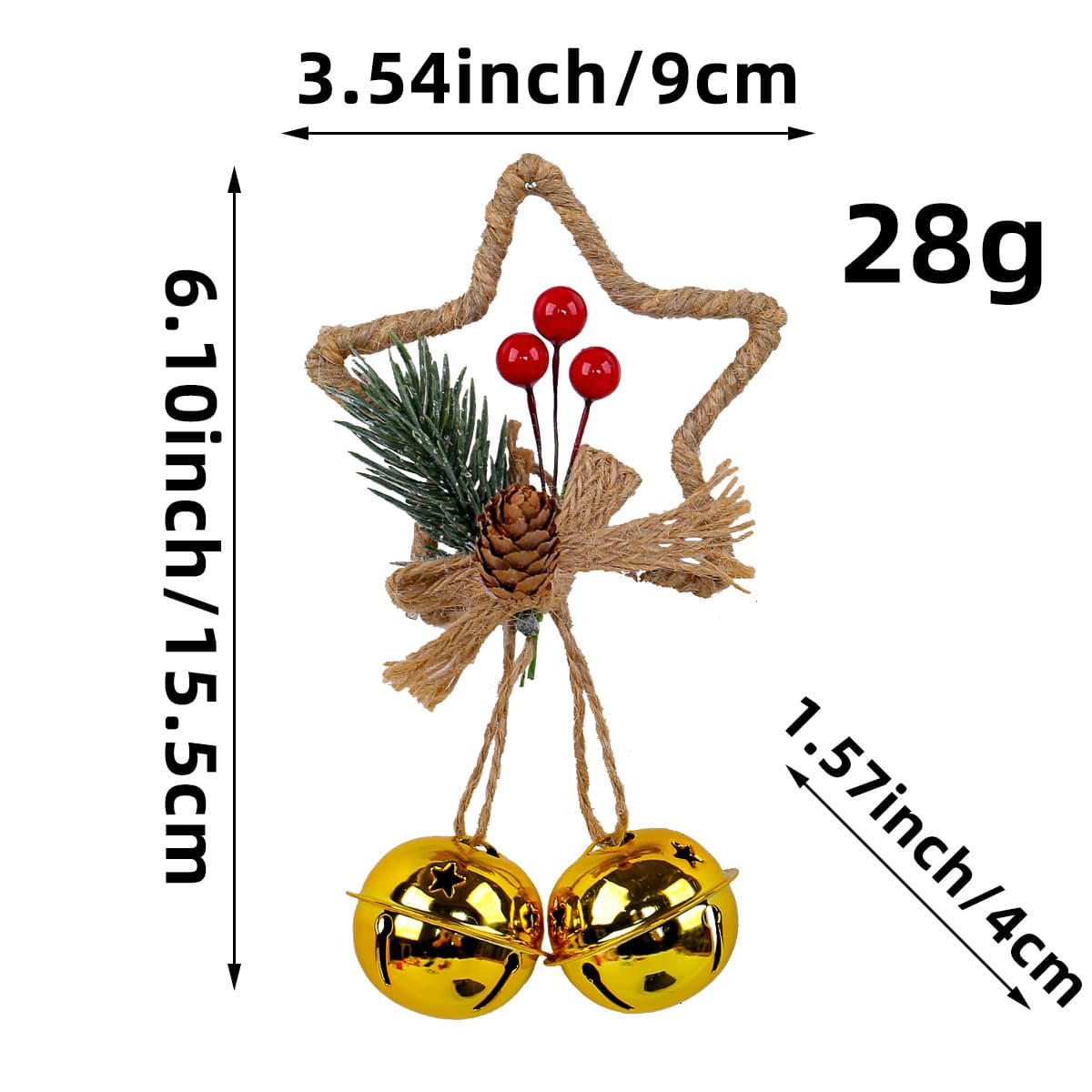 Étoile en Cordage avec Cloches Dorées (porte ou sapin) — Maison, photo 2