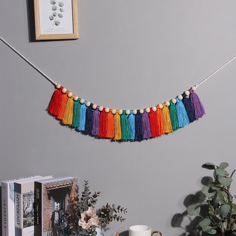 Guirlande Murale à Pompons Arc-en-Ciel (coton tissé)