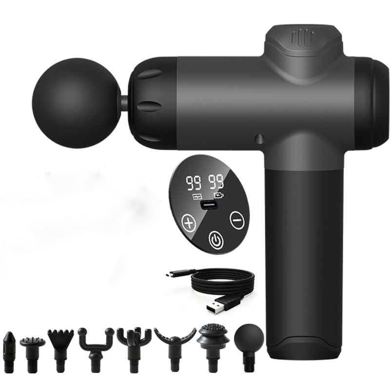 Pistolet de Massage à Écran LCD, 99 Vitesses et 8 Têtes (noir)