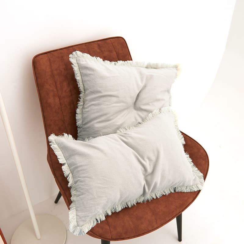 Housse de Coussin en Coton Lavé à Franges (30 x 50 cm, blanc) — Maison, photo 2