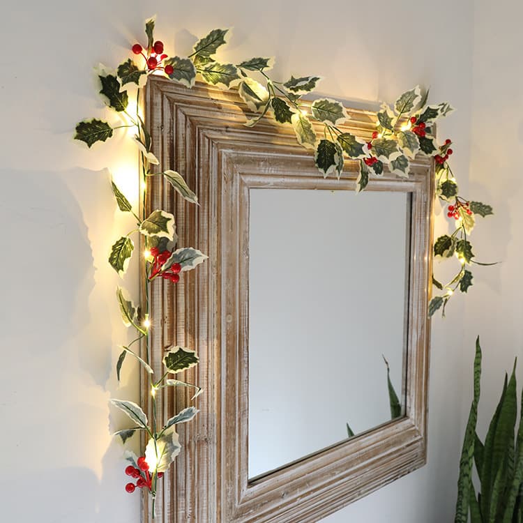 Guirlande Lumineuse Houx et Baies Rouges (2 m, 20 LED, piles)