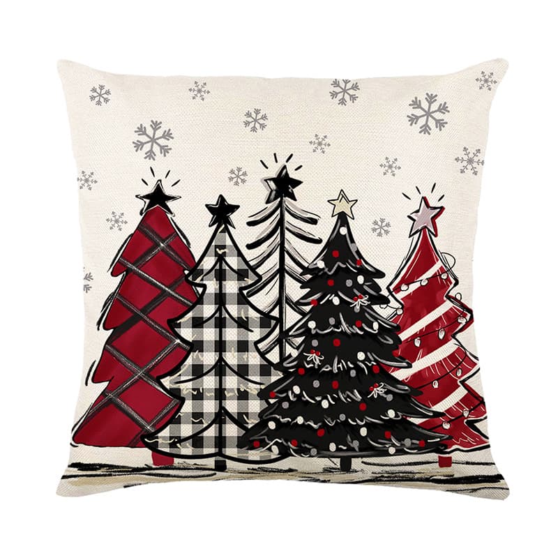 Housse de Coussin Noël Sapins Rouge et Noir (45 x 45 cm)