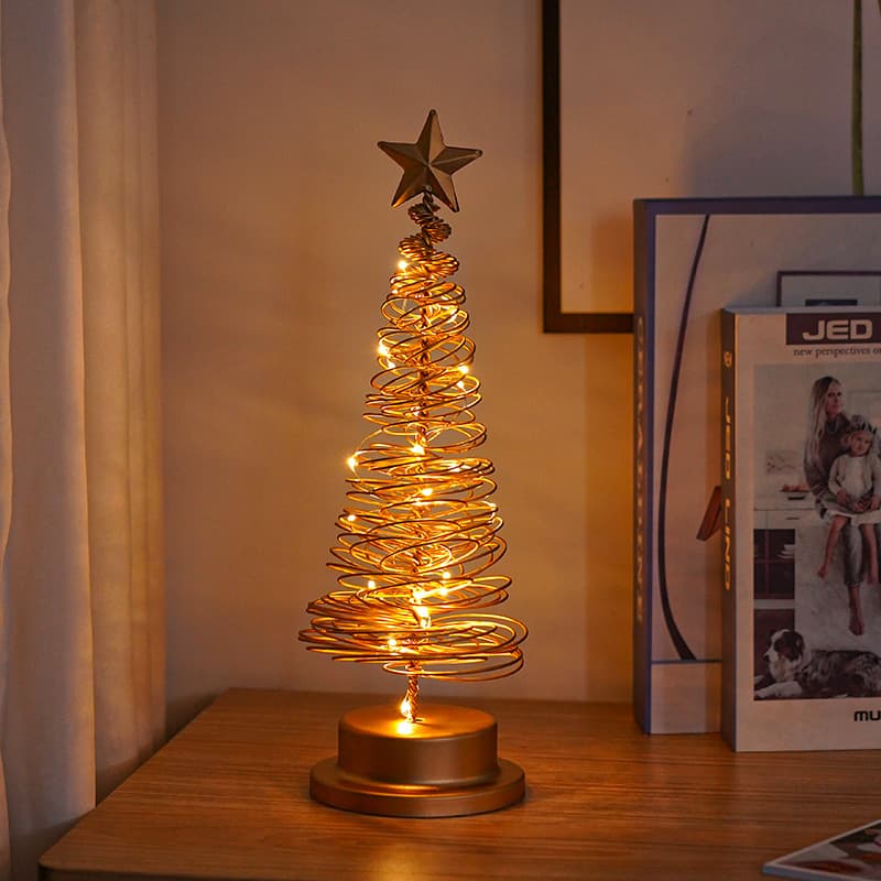 Sapin Spirale Doré Lumineux (métal, LED)