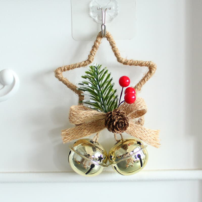 Étoile en Cordage avec Cloches Dorées (porte ou sapin)