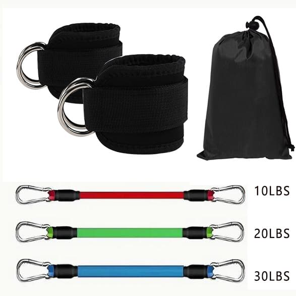 Sangles de cheville à anneau en D avec bandes élastiques (noir)