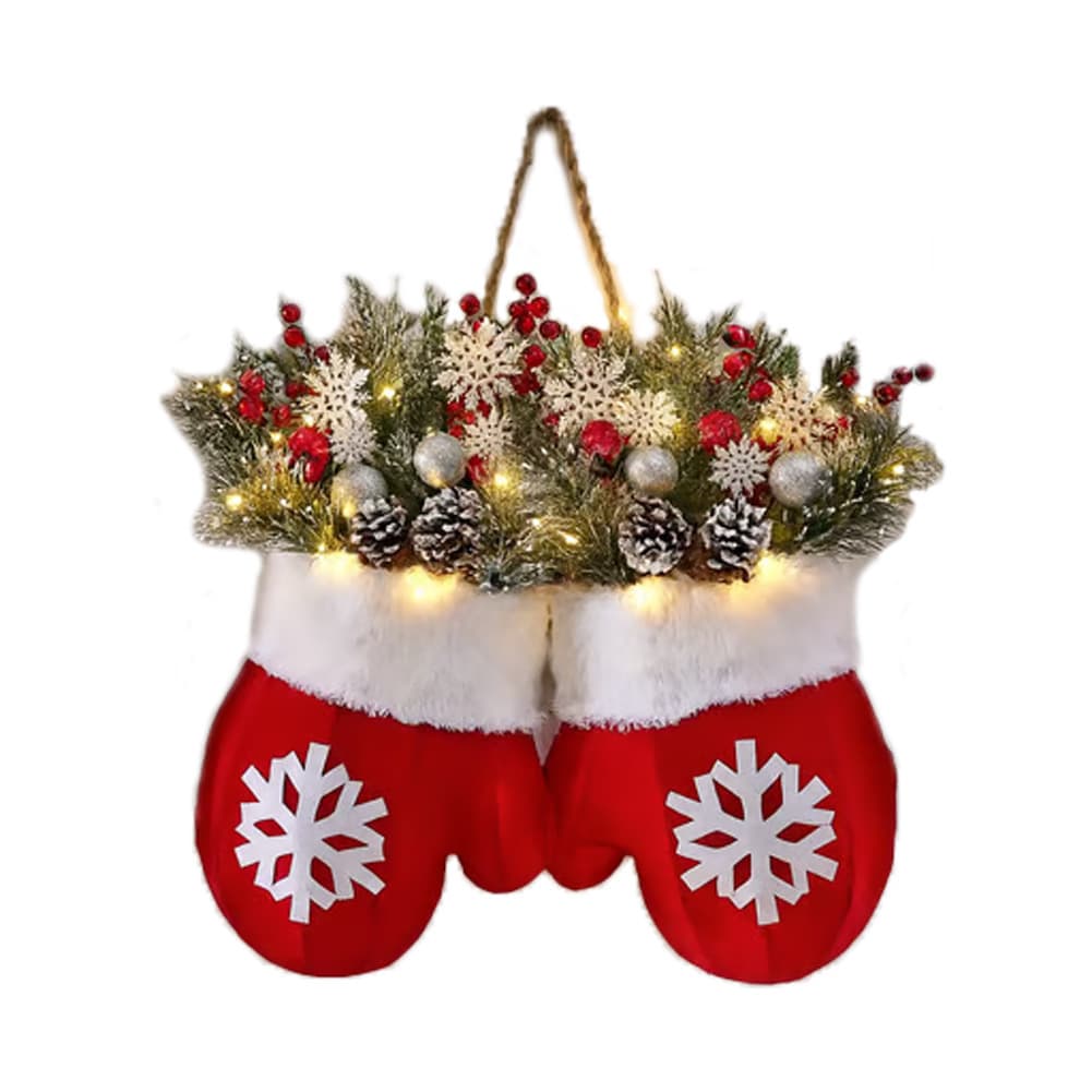 Couronne de Porte Moufles Rouges Lumineuse