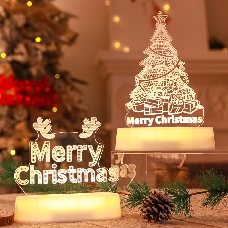 Lampe 3D Acrylique Sapin de Noël (Merry Christmas)